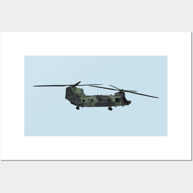 Chinook army helicopter cartoon illustration Wall Art by Miss Cartoon